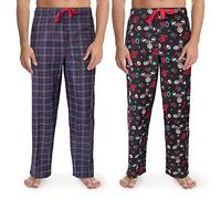 Fruit of the Loom Comfortable Matte Fleece Holiday Sleep Pants for Men [Pack of 2] 100% Polyester Fleece Sleep Pants Set (Black Plaid, X-Large)