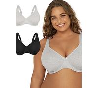 Fruit of the Loom Fit for Me Collection: Plus-Size Unlined Underwire Bra-Cotton Comfort & Pinch-Free Straps Soutien-Gorge à Couverture Totale, Mat, Gris chiné/Ton Noir, 110D (Lot de 2) Femmes