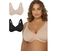 Fruit of the Loom Fit for Me Collection: Plus-Size Unlined Underwire Bra-Cotton Comfort & Pinch-Free Straps Soutien-Gorge à Couverture Totale, Opaque, Couleur Sable/Noir, 100F (Lot de 2) Femme