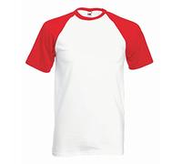 Fruit of the Loom FOTL T-Shirt de Baseball à Manches Courtes pour Homme, Blanc, Rouge, M