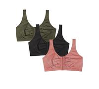 Fruit of the Loom Soutien-Gorge de Sport avec Fermeture Frontale Couverture Totale, Opaque, Desert Dusk/Olive Night/Noir, 40 (Lot de 3) Femmes