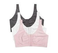 Fruit of the Loom Soutiens-Gorge en Coton avec Fermeture à l'avant Sport, Transparent, Lot de 3 Roses Rouges/Anthracite/Blanc, 68 Femme