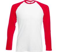 Fruit Of The Loom Herren Baseball T-Shirt, langärmlig BC328 (L) (Weiß/Rot)
