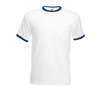 Fruit of the Loom Herren T-Shirt GR. M, Weiß/Marineblau