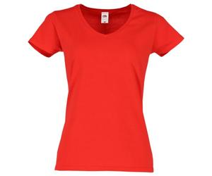 Fruit of the Loom Ladies Iconic 150 V-Neck T-Shirt, rouge, L