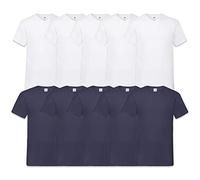 Fruit of the Loom Lot de 10 T-Shirt à col en V pour Homme - Bleu - X-Large