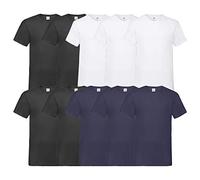 Fruit of the Loom Lot de 10 t-shirts col en V M L XL XXL Col en V Différentes couleurs, 4 noir/blanc/3 bleu marine, L