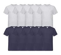 Fruit of the Loom Lot de 10 t-shirts col V pour homme, 5 gris/5 bleu marine, M