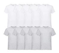 Fruit of the Loom Lot de 10 t-shirts col V pour homme, Blanc/gris, XXL