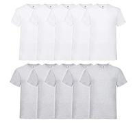 Fruit of the Loom Lot de 10 t-shirts col V pour homme, Multicolore (blanc/gris)., XL
