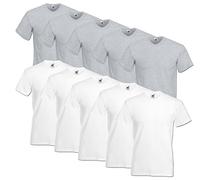 Fruit of the Loom Lot de 10 t-shirts col V pour homme, Multicolore (blanc/gris)., XXL