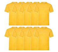 Fruit of the Loom Lot de 10 t-shirts originaux pour homme, Jaune tournesol + sac en tissu Myshirt, M