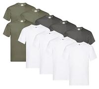 Fruit of the Loom Lot de 10 t-shirts pour homme, 4 x blanc + 3 x graphite + 3 x olive + 1 bloc-notes Hl achat, L
