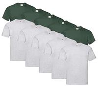 Fruit of the Loom Lot de 10 t-shirts pour homme, 5 x gris + 5 x vert bouteille + 1 bloc-notes d'achat Hl, XXXL