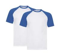 Fruit of the Loom Lot de 2 t-shirts de baseball à manches courtes, Corps blanc, manches et bordure bleu roi, XL