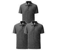 Fruit of the Loom Lot de 3 polos pour homme, 3 x gris foncé chiné., XL