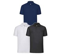 Fruit of the Loom Lot de 3 polos pour homme, Multicolore (blanc/noir/bleu marine)., M