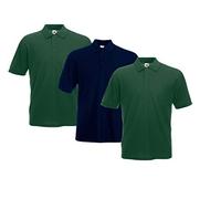 Fruit of the Loom Lot de 3 polos pour homme, Vert foncé/bleu marine, L