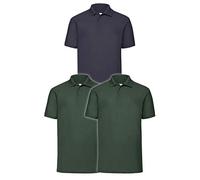 Fruit of the Loom Lot de 3 polos pour homme, Vert foncé/bleu marine, XXL