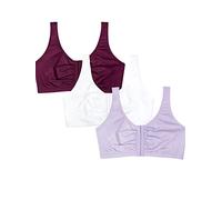 Fruit of the Loom Soutien-Gorge en Coton à Fermeture Avant pour Femme Sport, Opaque, Lilas Whisper/Blanc/Velours Violet, 50 (Lot de 3)