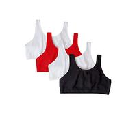 Fruit of the Loom Lot de 4 Soutiens-Gorge de Sport, en Coton, Style débardeur, pour Femme, 2,5 cm, Noir/Blanc/Rouge - Lot de 4, 40