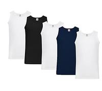Fruit of the Loom Lot de 5 gilets légers pour homme, 3 x blanc, 1 x bleu marine, 1 x noir + 1 bloc-notes Hl-kauf, L