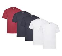 Fruit of the Loom Lot de 5 t-shirts, 2 blancs + 2 bleu marine profond + 1 rouge foncé + 1 bloc-notes HL - Taille M
