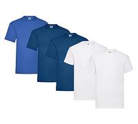 Fruit of the Loom Lot de 5 T-shirts, 2 x blanc, 2 x bleu marine, 1 x Royal + 1 carnet de notes HL, taille 3XL