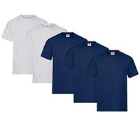 Fruit of the Loom Lot de 5 T-shirts en coton épais pour homme, Tailles M L XL XXL 3XL, différents assortiments de couleurs, L