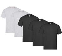 Fruit of the Loom Lot de 5 T-shirts en coton épais pour homme, Tailles M L XL XXL 3XL, différents assortiments de couleurs, XXL