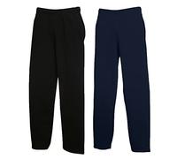 Fruit of The Loom Pantalon de jogging à ourlet ouvert pour homme, 1 x noir ouvert + 1 x bleu marine profond ouvert + 1 bloc-notes Hl Kauf, L