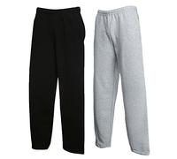 Fruit of the Loom Pantalon de sport pour homme, 1 x gris ouvert + 1 x noir ouvert + 1 bloc-notes d'achat Hl, L