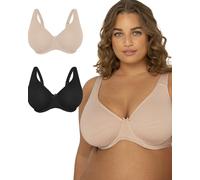 Fruit of the Loom Plus Size Wireless Cotton Bra Soutien-Gorge à Couverture Totale, Mat, Gris chiné/Ton Noir, 100C (Lot de 2) Femmes