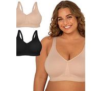 Fruit of the Loom Plus Size Wireless Cotton Bra Soutien-Gorge à Couverture Totale, Mat, Sable/Teinte Noire, 110D (Lot de 2) Femmes