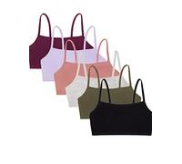 Fruit of the Loom Pull à Bretelles Spaghetti en Coton pour Femme Soutien-Gorge de Sport, Opaque, Noir/Gris chiné/Olive/Violet/Violet/crépuscule, 36 (Lot de 6)