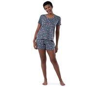 Fruit of the Loom Sleeve Tee and Shorts 2 Piece Pajama Sleep Set Ensemble de Pijama, Floral, L Femme