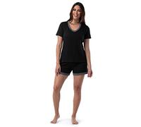 Fruit of the Loom Sleeve Tee and Shorts 2 Piece Pajama Sleep Set Ensemble de Pijama, Noir, 2X Femme