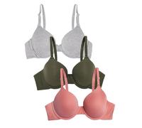 Fruit of the Loom Smooth Cotton T-Shirt Bra-Ultra-Soft, Flexible, and Invisible Under Tees Soutien-Gorge, Opaque, Desert Dusk/Grey Heather/Olive, 90C (Lot de 3) Femme