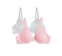 Fruit of the Loom Smooth Cotton T-Shirt Bra-Ultra-Soft, Flexible, and Invisible Under Tees Soutien-Gorge, Opaque, Gris chiné/Rose poudré, 100B (Lot de 2) Femme