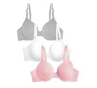 Fruit of the Loom Smooth Cotton T-Shirt Bra-Ultra-Soft, Flexible, and Invisible Under Tees Soutien-Gorge, Opaque, Rose Vif/Blanc/Gris chiné, 85D (Lot de 3) Femme