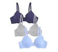 Fruit of the Loom Smooth Cotton T-Shirt Bra-Ultra-Soft, Flexible, and Invisible Under Tees Soutien-Gorge, Deja Blue/Skipper Blue/Grey Heather, 80C (Lot de 3) Femme