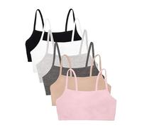 Fruit of the Loom Soutien-Gorge de Sport à Bretelles Spaghetti en Coton, Opaque, Sable/Blanc/Gris chiné/Noir/Rose pâle/Anthracite, 70 (Lot de 6) Femme