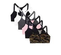 Fruit of the Loom Soutien-Gorge de Sport à Bretelles Spaghetti en Coton pour Femme, Opaque, Petit Camouflage Moderne/Blanc/Noir Nuance/Rose Blush avec Abat-Jour Noir/Anthracite/Noir, 42