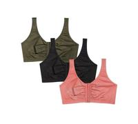 Fruit of the Loom Soutien-Gorge de Sport avec Fermeture Frontale Couverture Totale, Opaque, Desert Dusk/Olive Night/Noir, 40 (Lot de 3) Femmes