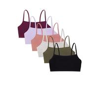 Fruit of The Loom Spaghetti Strap Cotton Pullover Sports Bra Value Pack Soutien-Gorge, Opaque, Noir/Gris chiné/Olive/Violet/Lilas/crépuscule, 60 (Lot de 6) Femme