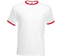 Fruit of the Loom - SS040M - T-Shirt - Homme - Blanc (White/Red) - Taille: XL