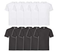 Fruit of the Loom Super Premium Short Sleeve T-Shirt, Blanc/Noir, XXL (Lot de 10) Homme
