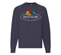Fruit of the Loom Sweat raglan classique avec petit logo vintage sur la poitrine, couleur : bleu marine profond, grand logo vintage, taille : S, Bleu foncé - Logo vintage, grand, S
