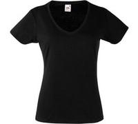 Fruit of the Loom T-shirt à manches courtes pour femme avec col en V Noir Taille M