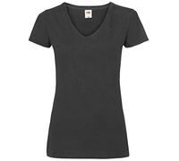 Fruit of the Loom T-shirt à manches courtes pour femme avec col en V Noir Taille M